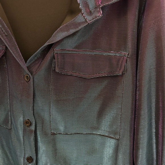 Iridescent Teal and Purple Collared Shirt, Sz 3XL - Picture 3 of 7